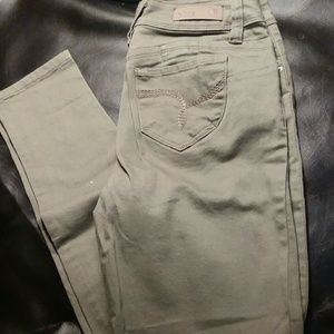 Distressed Olive Green stretchy denim